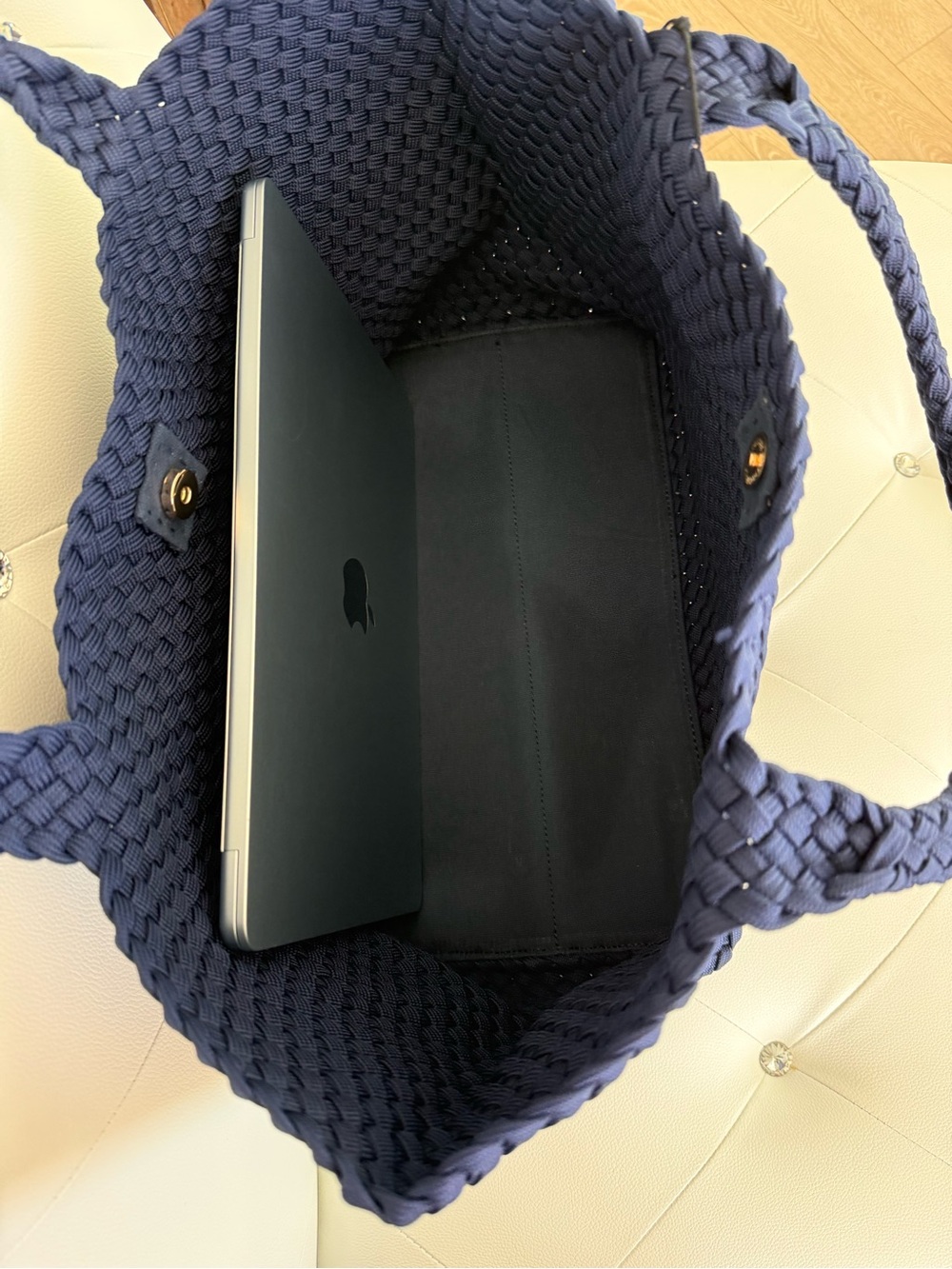 Braided Tote Bag in Navy Blue - Picture 7 of 7